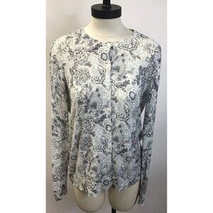 LOFT Floral Print Cardigan - Black and White